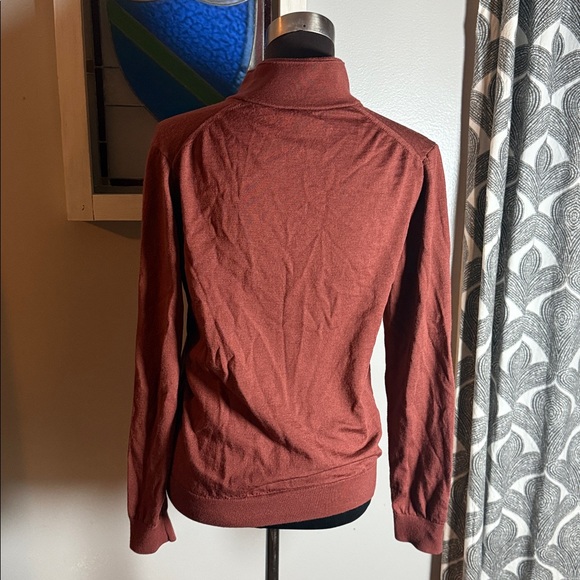Reiss 100% Merino Wool Quarter Zip Sweater SZ Medium Rust - Picture 4 of 7